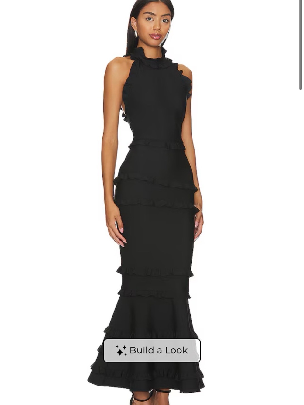 Elliatt “Theatrical Gown”
Black Ruffle Halter Maxi Dress
Worn once 
Like new